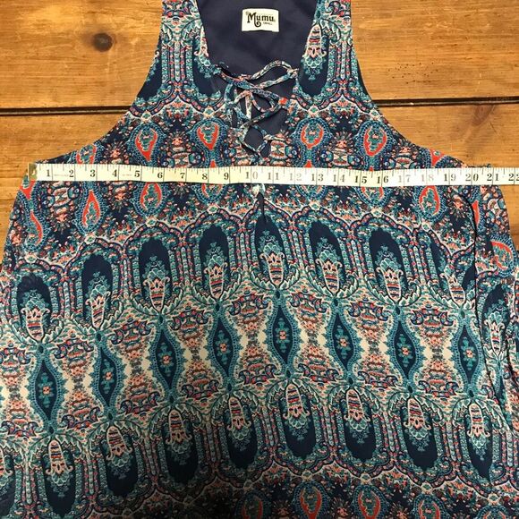 Show Me Your MuMu Blue Red Rancho Mirage Batik Tank Top Small Tunic Oversized - Picture 7 of 9